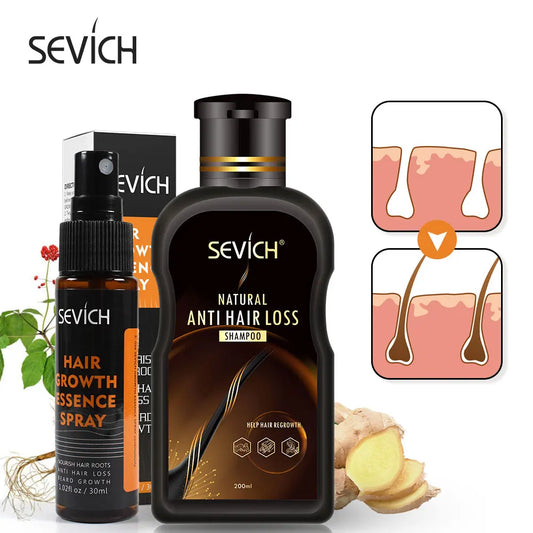 Sevich 2pcs/set Anti-Hair Loss Set 200ml Ginger Hair Loss Treatment Shampoo Natural 30ml Herbal Fast Hair Growth Spray Hair Care