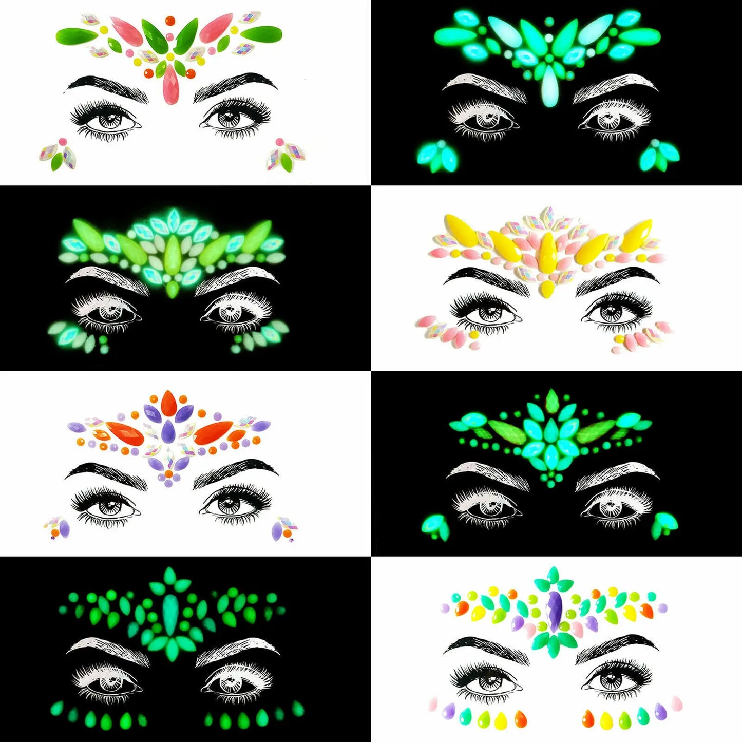 8pcs Festival Face Jewelry Tattoo Stickers