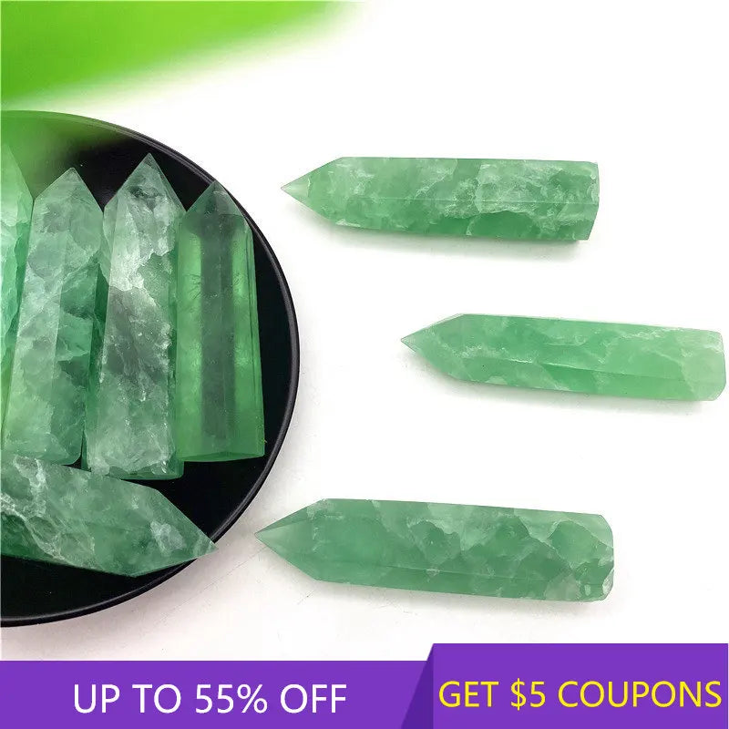 70-80mm Natural Green Fluorite Quartz Crystal