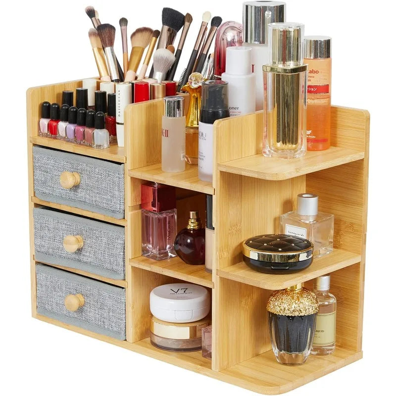 Natural Quality Bamboo Makeup Organizer for the Countertop