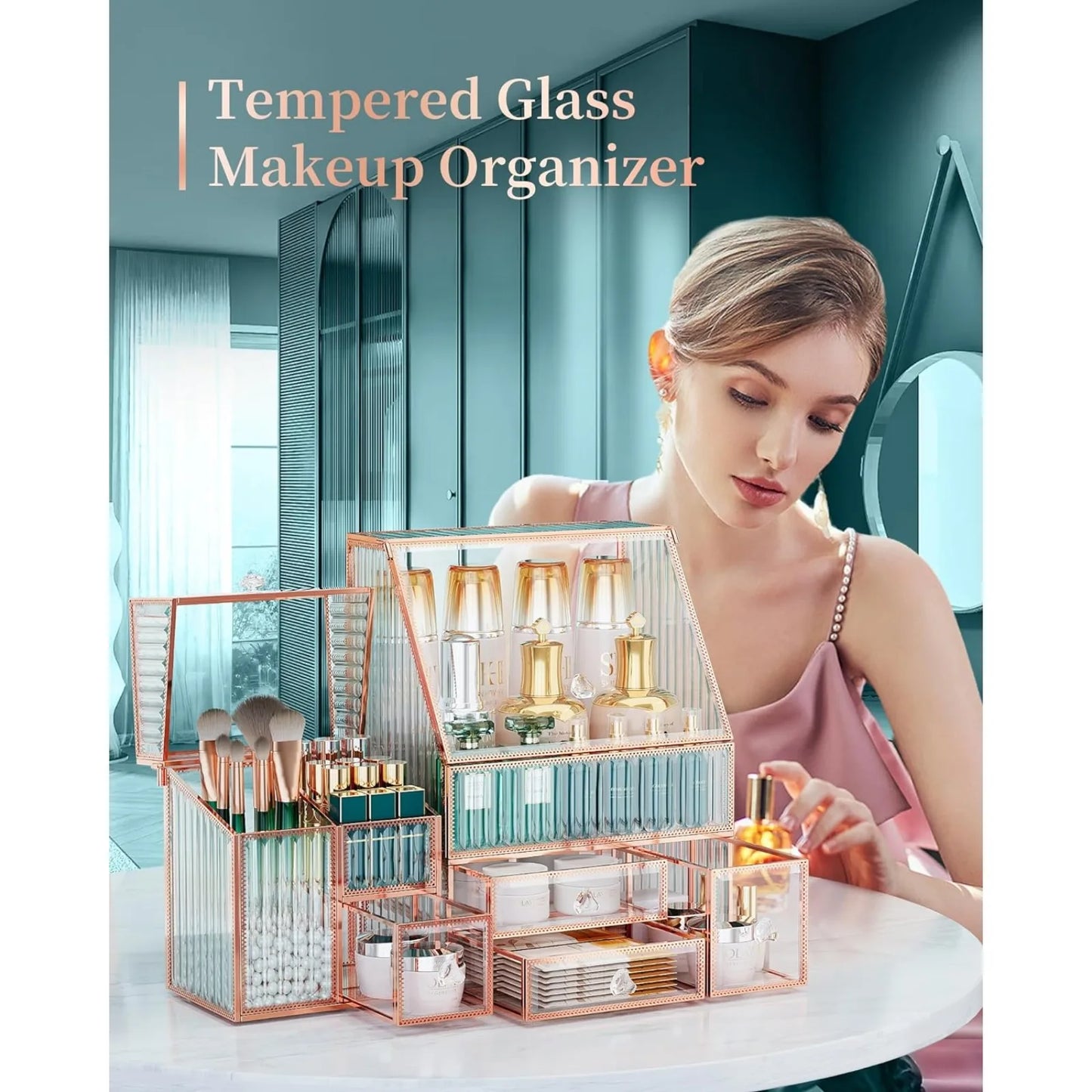 Tempered Glass Makeup Organizer