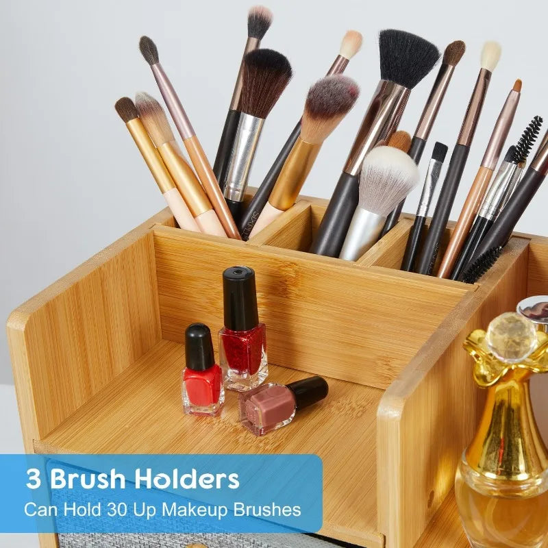 Natural Quality Bamboo Makeup Organizer for the Countertop