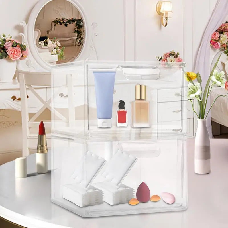 Makeup Storage Box 2Pcs Transparent Cosmetic Boxes