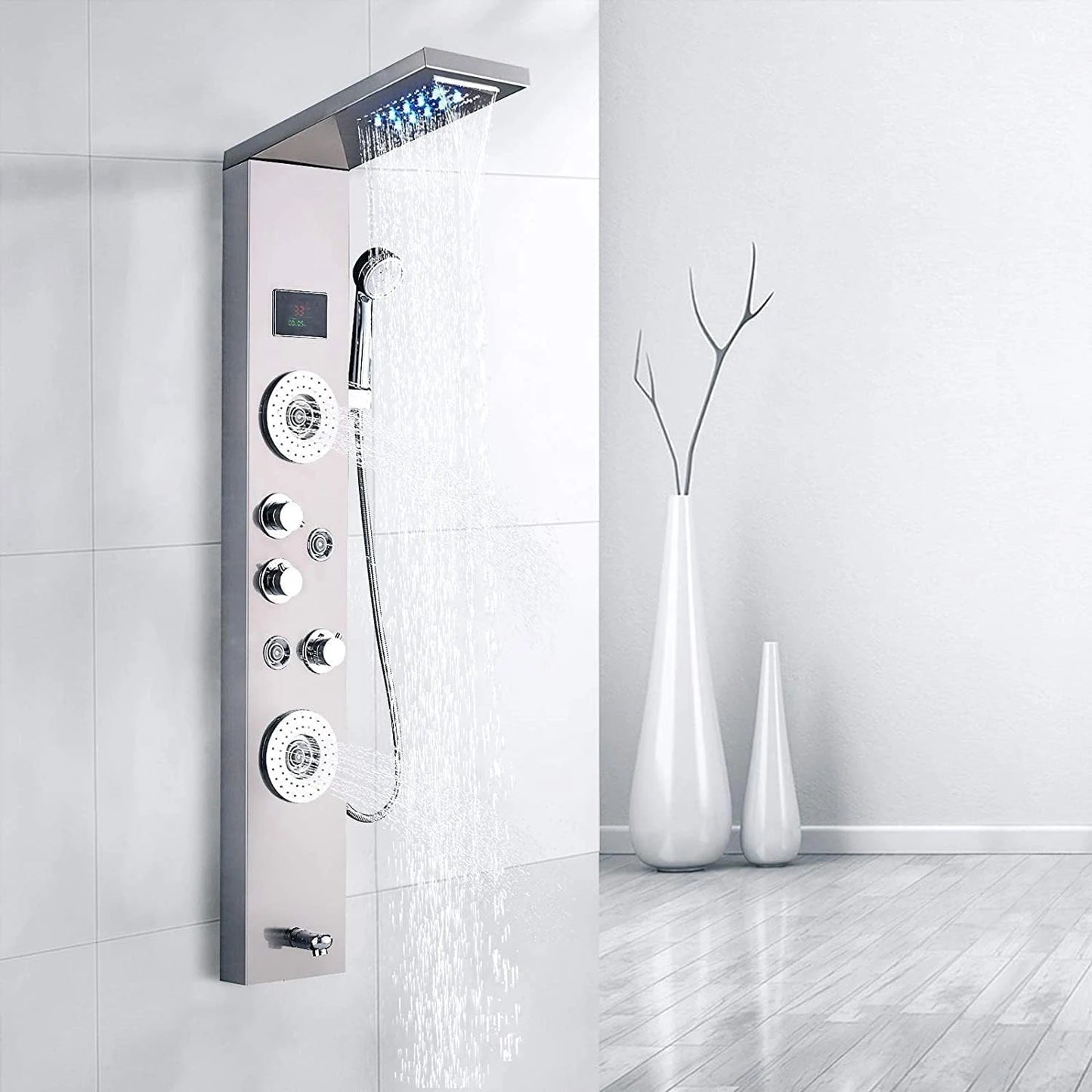 LED Shower Panel Waterfall Rain Digital Display Shower