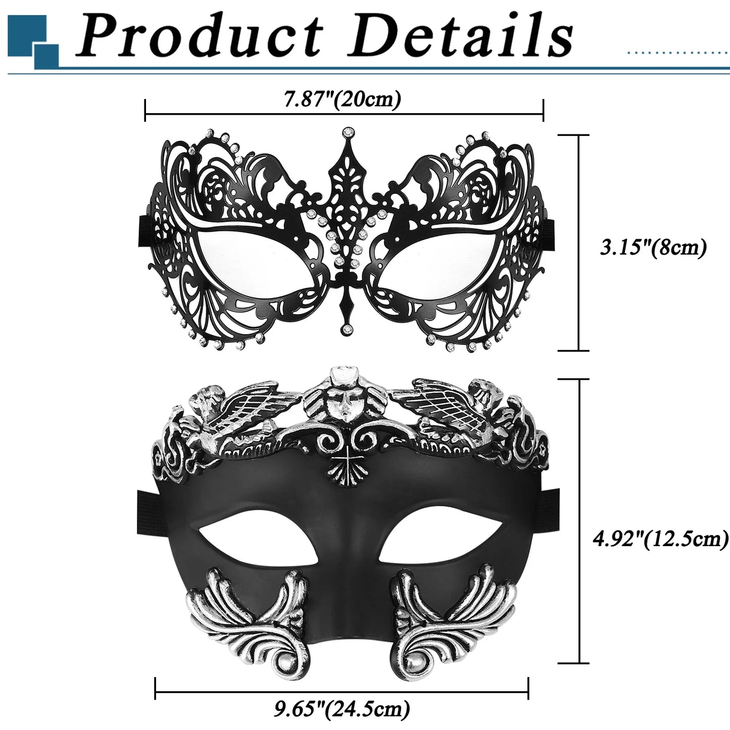 Masquerade Mask for Couple Inset Rhinestones Venetian