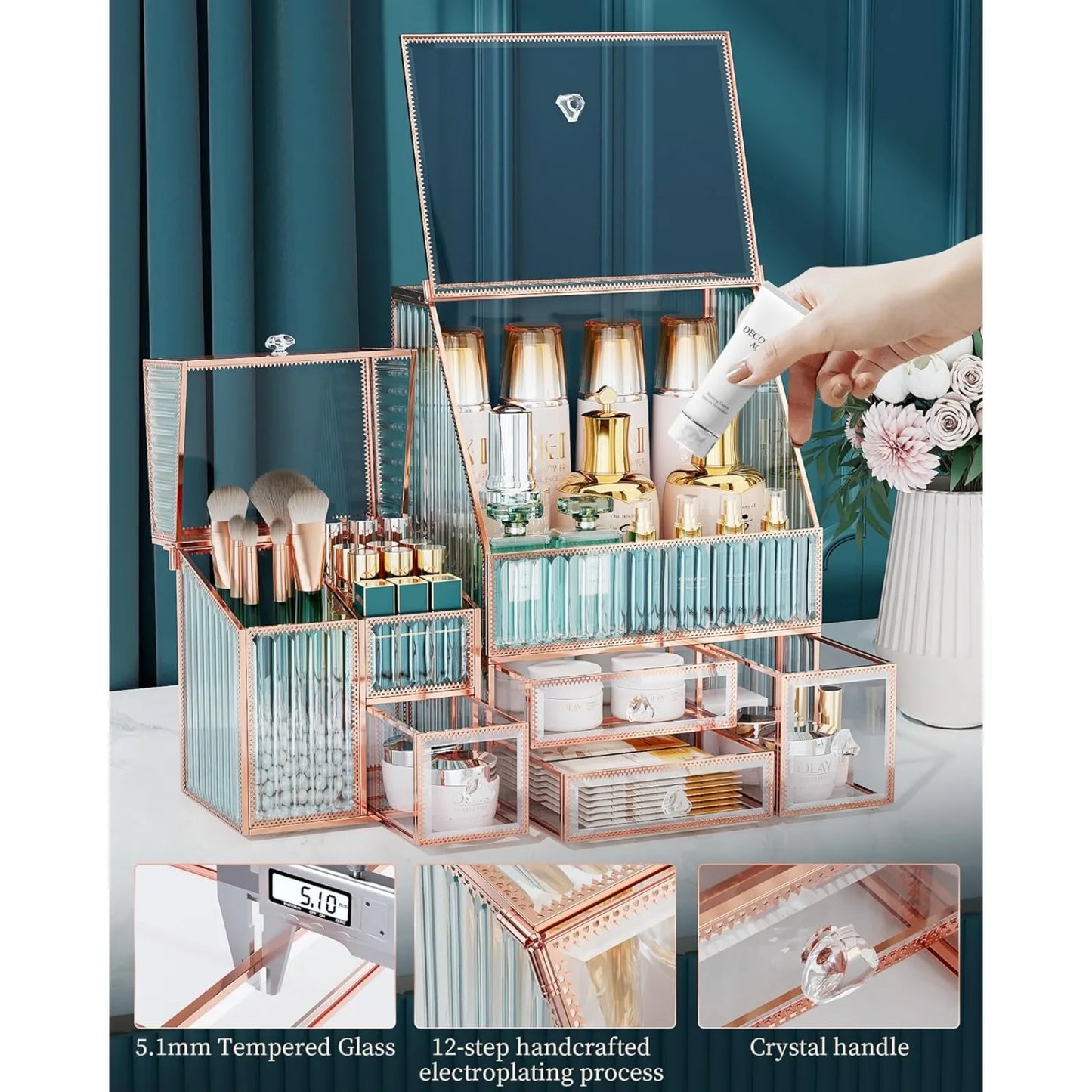 Tempered Glass Makeup Organizer