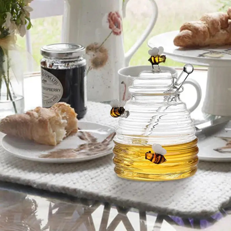 Honey Container Creative Clear Glass Jars With Dipper And Lid