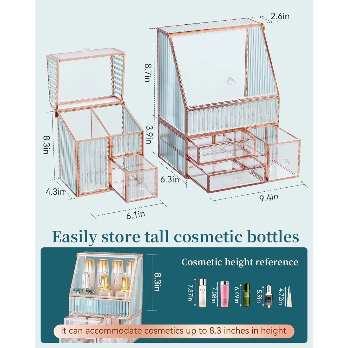 Tempered Glass Makeup Organizer