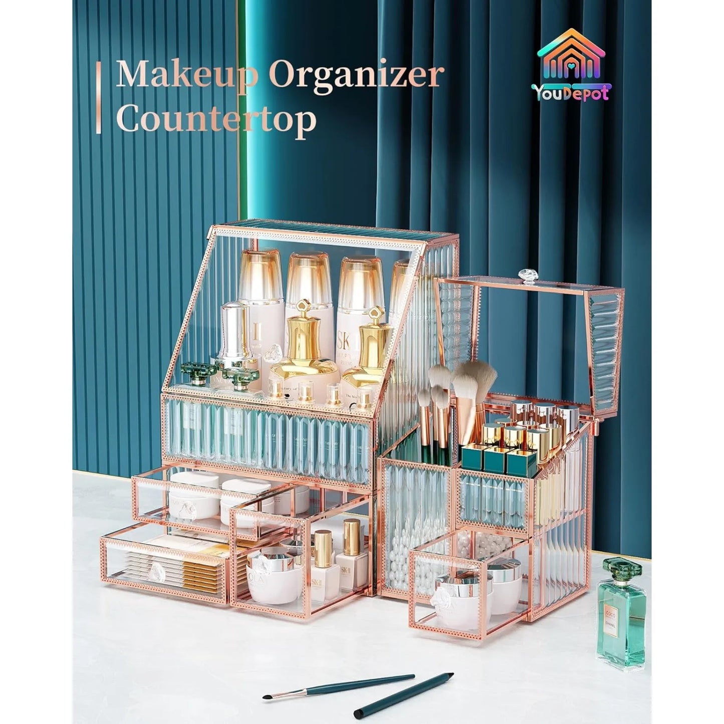 Tempered Glass Makeup Organizer