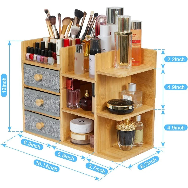 Natural Quality Bamboo Makeup Organizer for the Countertop