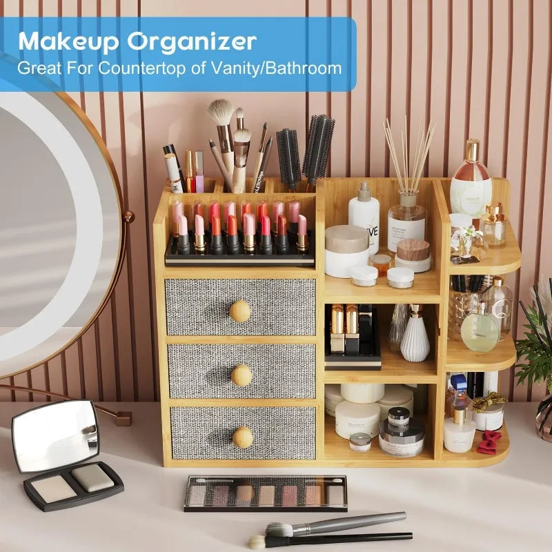 Natural Quality Bamboo Makeup Organizer for the Countertop