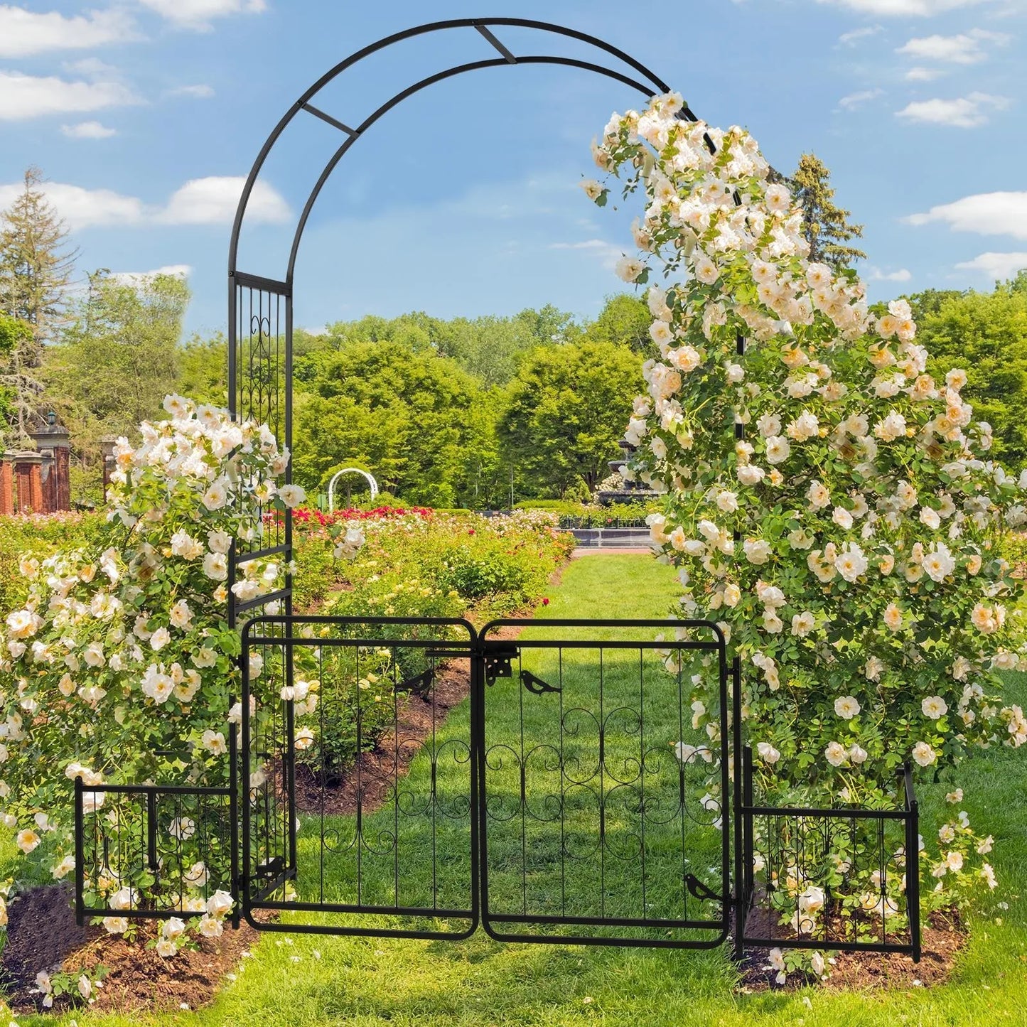 US Metal Garden Arch with Planter Boxes and Gate