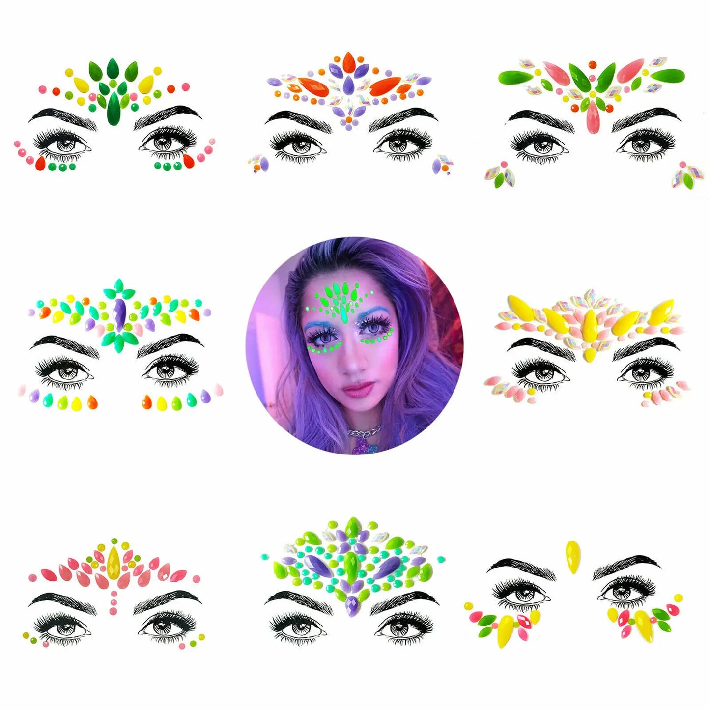 8pcs Festival Face Jewelry Tattoo Stickers