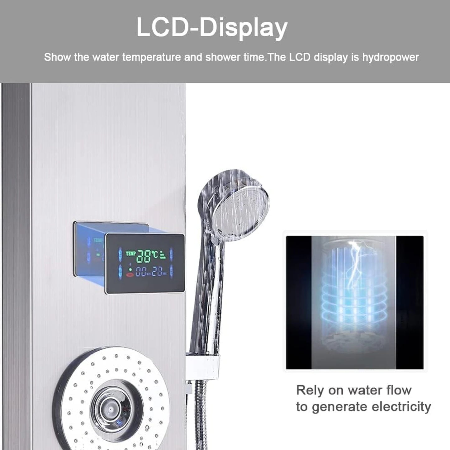 LED Shower Panel Waterfall Rain Digital Display Shower