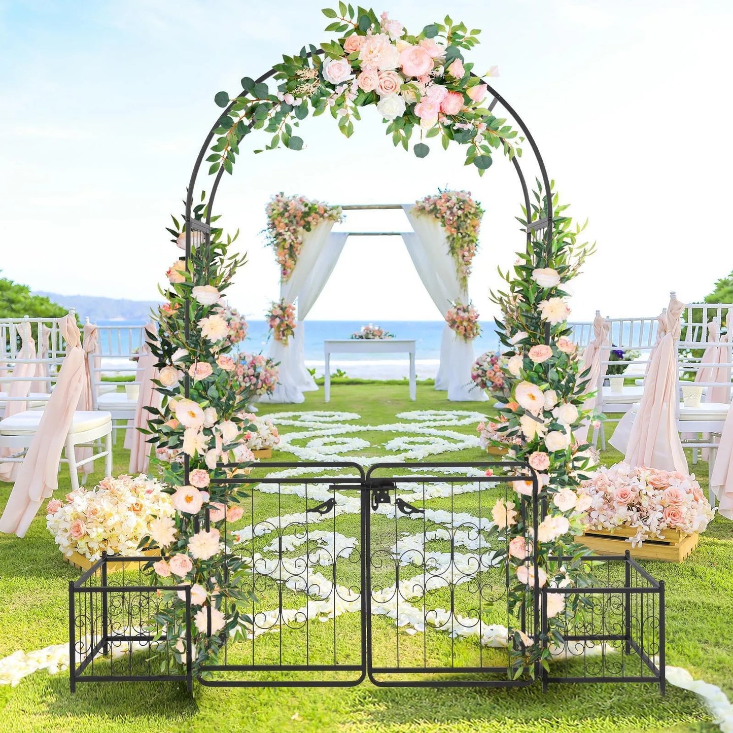 US Metal Garden Arch with Planter Boxes and Gate